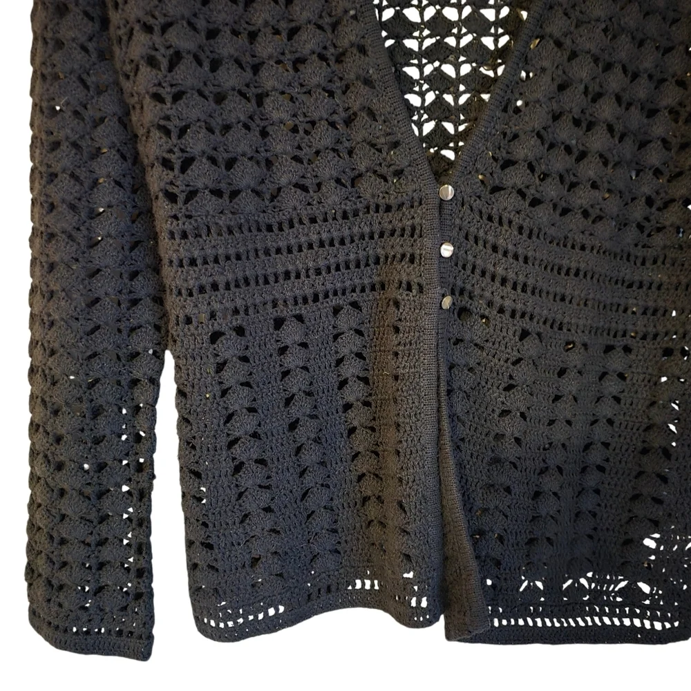 Black Crochet Lace Cardigan Open Knit Boho Whimsigoth V-Neck Button Front